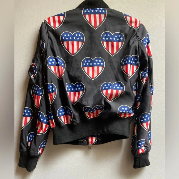 Love Moschino Bomber  Jacket With American Heart Flags Sz 4 - Picture 2 of 14